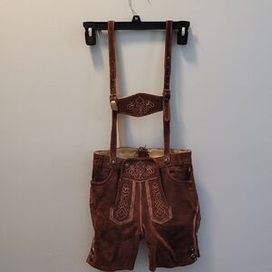Kid's Brown Leather Lederhosen Shorts with Suspenders